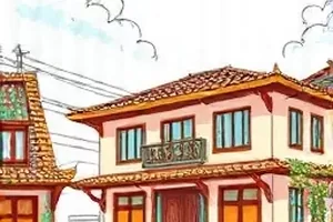 《噪声管理局》封面，戴耳机的管理员站在声波图前